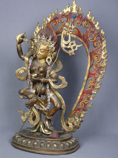 22" Vajravarahi Copper Statue Gilded With Gold From Nepal | Handmade Copper Idol