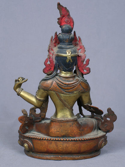 8" Buddhist Deity Green Tara Idol from Nepal | Handmade Idol | Copper Statue Gilded with Gold