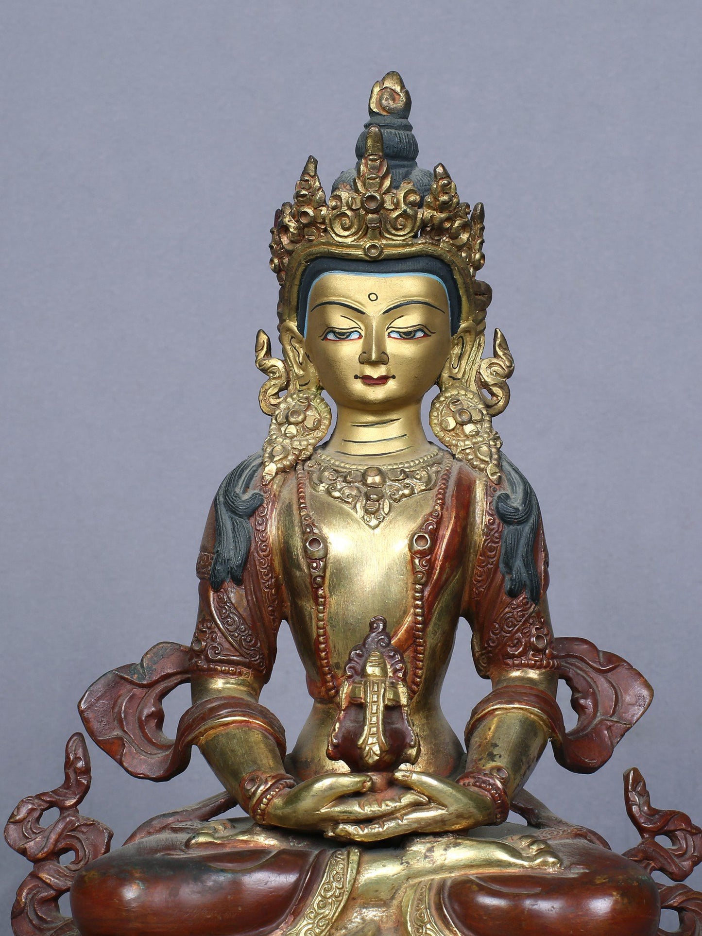 8" Aparmita Buddha Idol From Nepal | Handmade Idol | Copper Statue Gilded With Gold