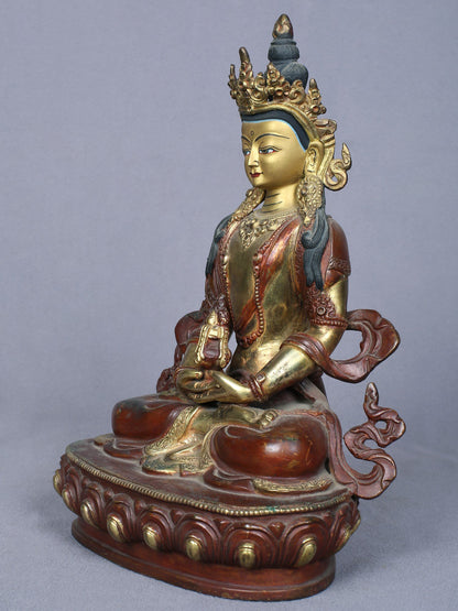 8" Aparmita Buddha Idol From Nepal | Handmade Idol | Copper Statue Gilded With Gold