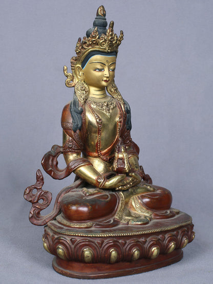 8" Aparmita Buddha Idol From Nepal | Handmade Idol | Copper Statue Gilded With Gold