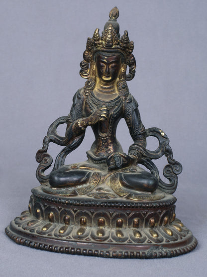 6" Tibetan Buddhist Deity Vajrasattva | Handmade Idol | Copper Statue Gilded With Gold | From Nepal