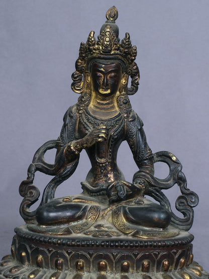 6" Tibetan Buddhist Deity Vajrasattva | Handmade Idol | Copper Statue Gilded With Gold | From Nepal