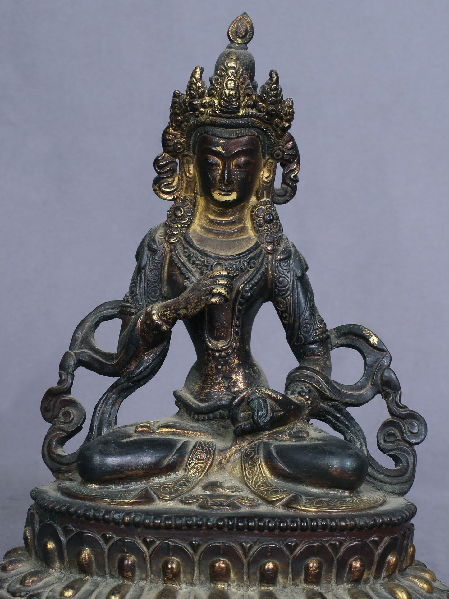 6" Tibetan Buddhist Deity Vajrasattva | Handmade Idol | Copper Statue Gilded With Gold | From Nepal