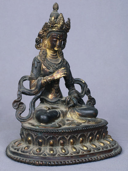 6" Tibetan Buddhist Deity Vajrasattva | Handmade Idol | Copper Statue Gilded With Gold | From Nepal