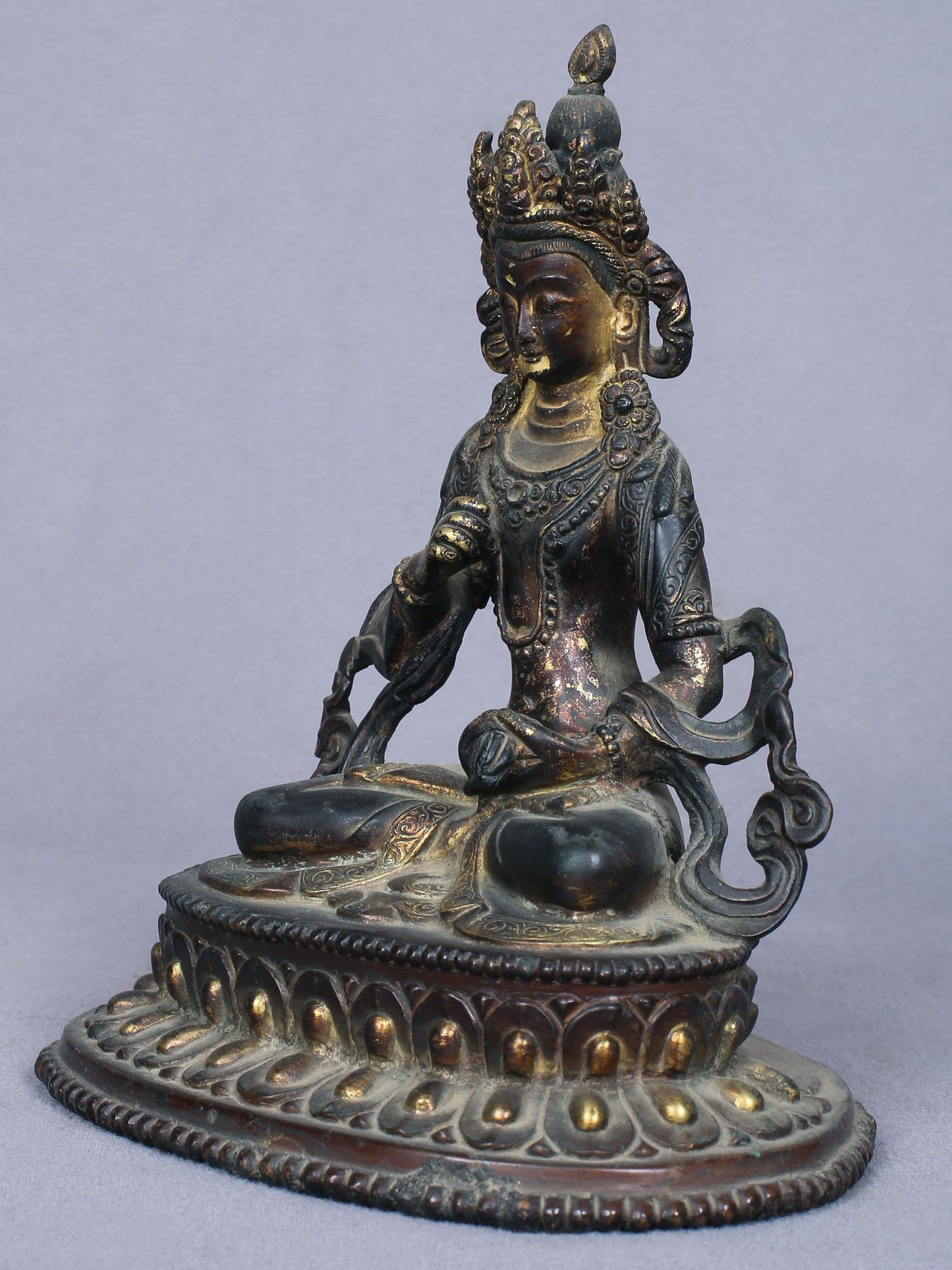 6" Tibetan Buddhist Deity Vajrasattva | Handmade Idol | Copper Statue Gilded With Gold | From Nepal