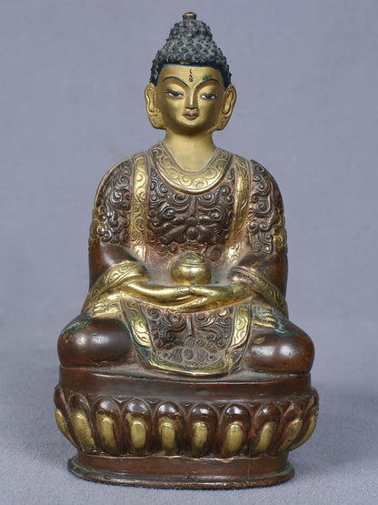 5" Small Amitabha Buddha Copper Statue Gilded With Gold From Nepal | Handmade Copper Idol