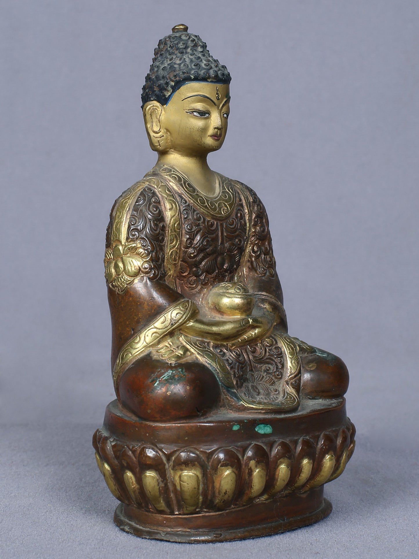 5" Small Amitabha Buddha Copper Statue Gilded With Gold From Nepal | Handmade Copper Idol