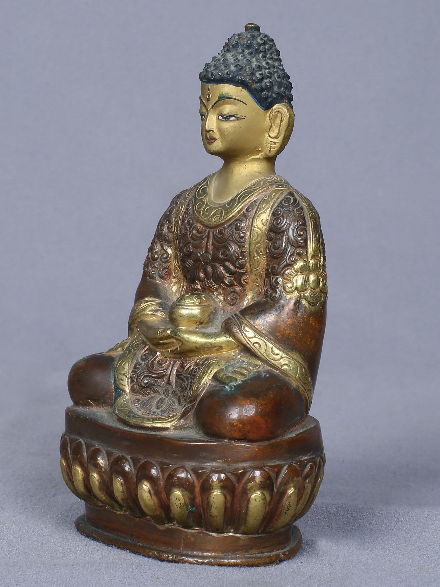 5" Small Amitabha Buddha Copper Statue Gilded With Gold From Nepal | Handmade Copper Idol