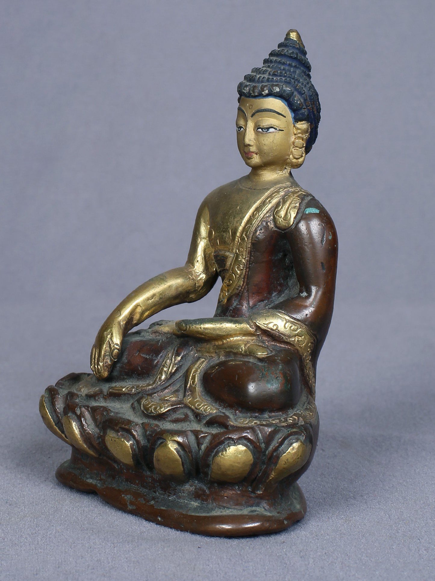 4" Small Bhumisparsha Buddha Idol From Nepal | Handmade Buddha Idol | Copper Statue Gilded With Gold