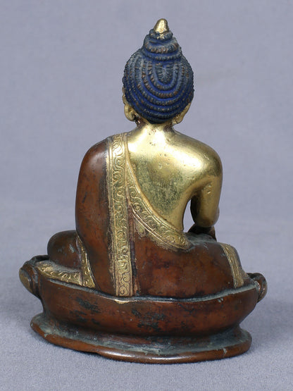 4" Small Bhumisparsha Buddha Idol From Nepal | Handmade Buddha Idol | Copper Statue Gilded With Gold