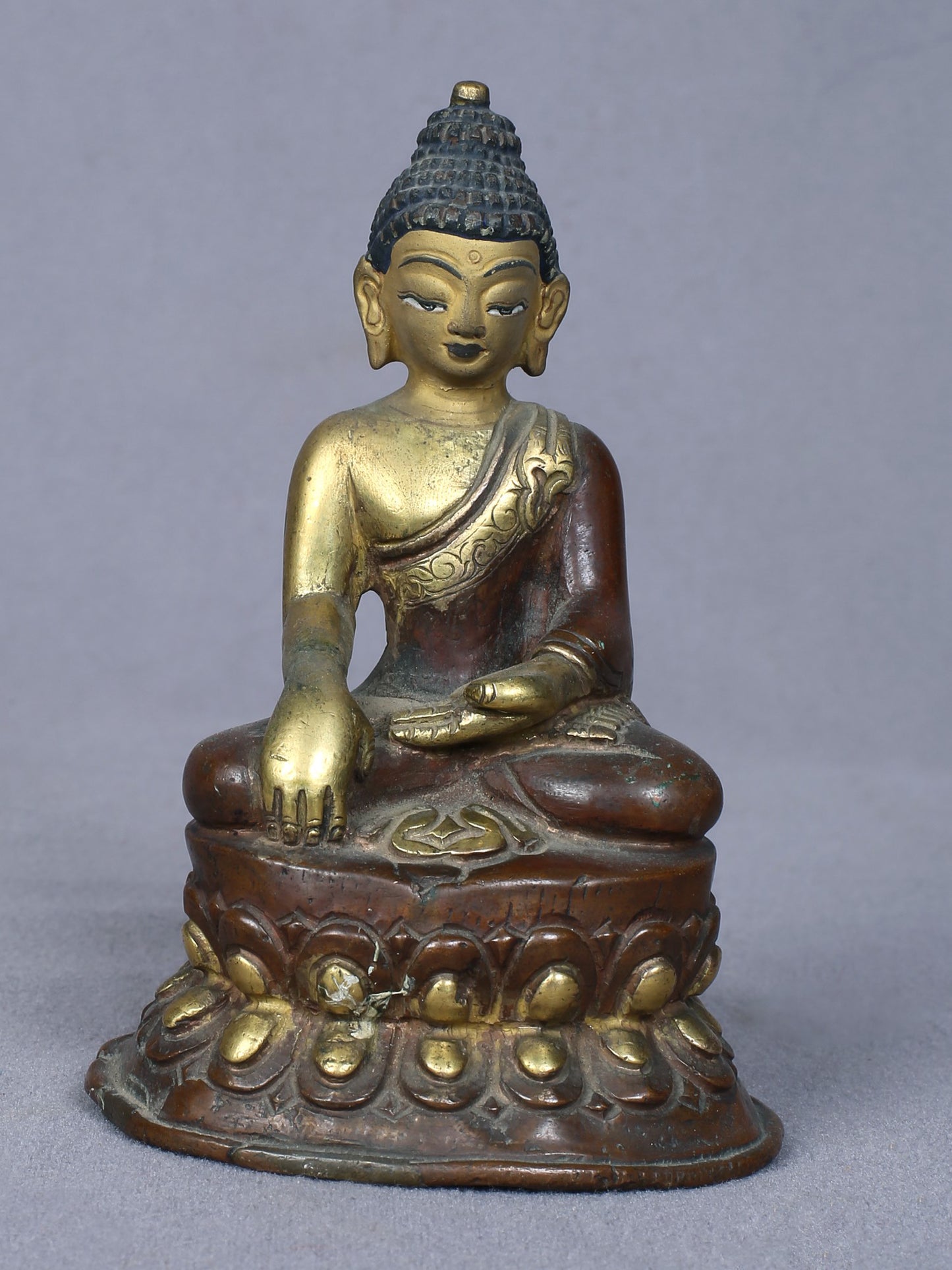 4" Small Shakyamuni Buddha Idol From Nepal | Handmade Idol | Copper Statue Gilded With Gold