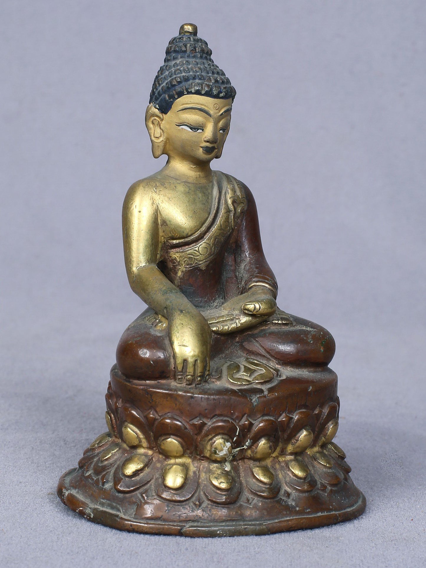 4" Small Shakyamuni Buddha Idol From Nepal | Handmade Idol | Copper Statue Gilded With Gold