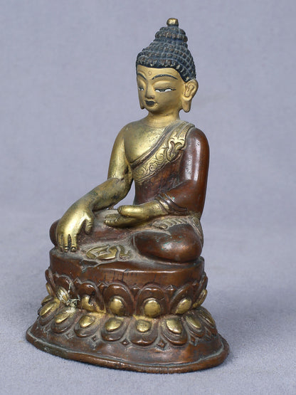 4" Small Shakyamuni Buddha Idol From Nepal | Handmade Idol | Copper Statue Gilded With Gold