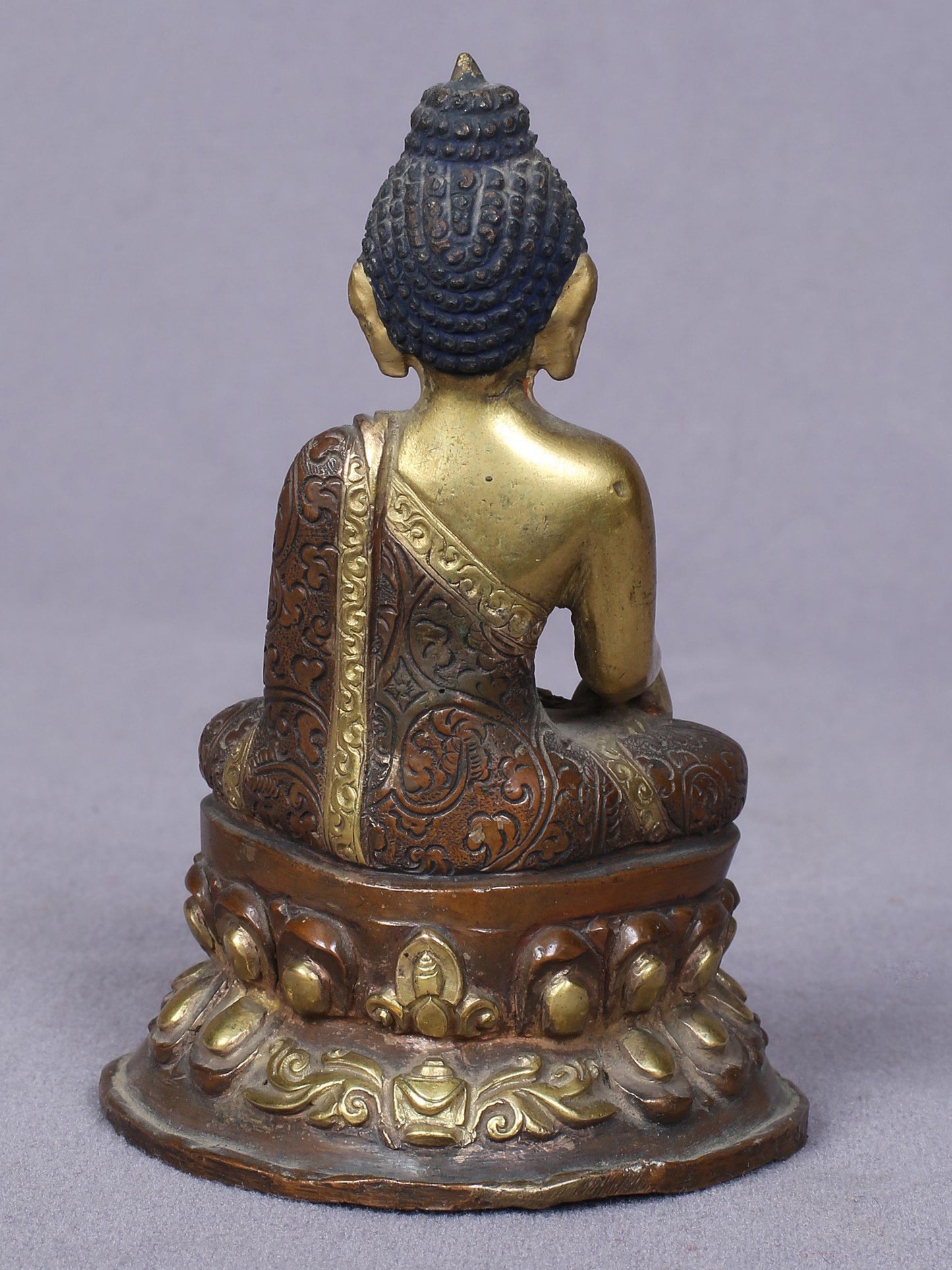 4" Small Earth-Touching Buddha Idol From Nepal | Handmade Buddha Idol | Copper Statue Gilded With Gold