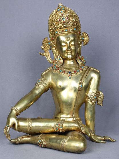 16" Lord Indra Copper Statue Gilded With Gold | Handmade Lord Indra Idol | Copper Idol From Nepal