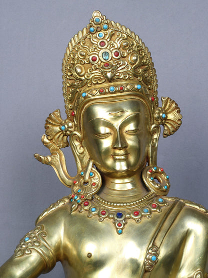 16" Lord Indra Copper Statue Gilded With Gold | Handmade Lord Indra Idol | Copper Idol From Nepal