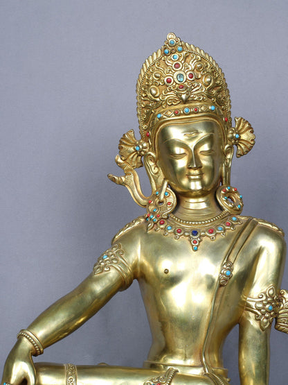 16" Lord Indra Copper Statue Gilded With Gold | Handmade Lord Indra Idol | Copper Idol From Nepal