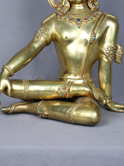 16" Lord Indra Copper Statue Gilded With Gold | Handmade Lord Indra Idol | Copper Idol From Nepal