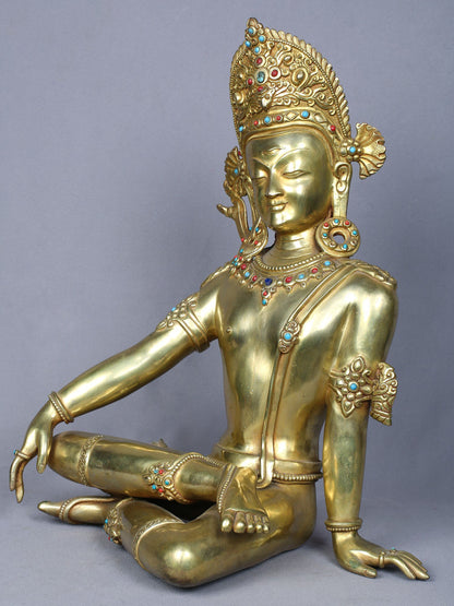 16" Lord Indra Copper Statue Gilded With Gold | Handmade Lord Indra Idol | Copper Idol From Nepal