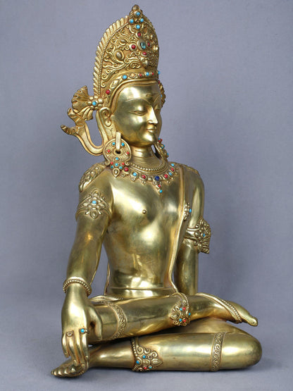 16" Lord Indra Copper Statue Gilded With Gold | Handmade Lord Indra Idol | Copper Idol From Nepal