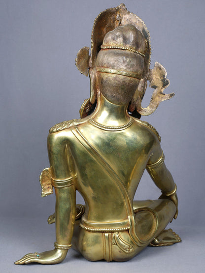 16" Lord Indra Copper Statue Gilded With Gold | Handmade Lord Indra Idol | Copper Idol From Nepal