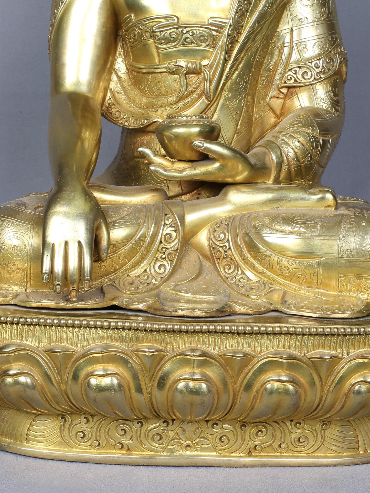 18" Shakyamuni Buddha in Bhumi-Sparsha Gesture | Nepalese Copper Statue Gilded with Gold