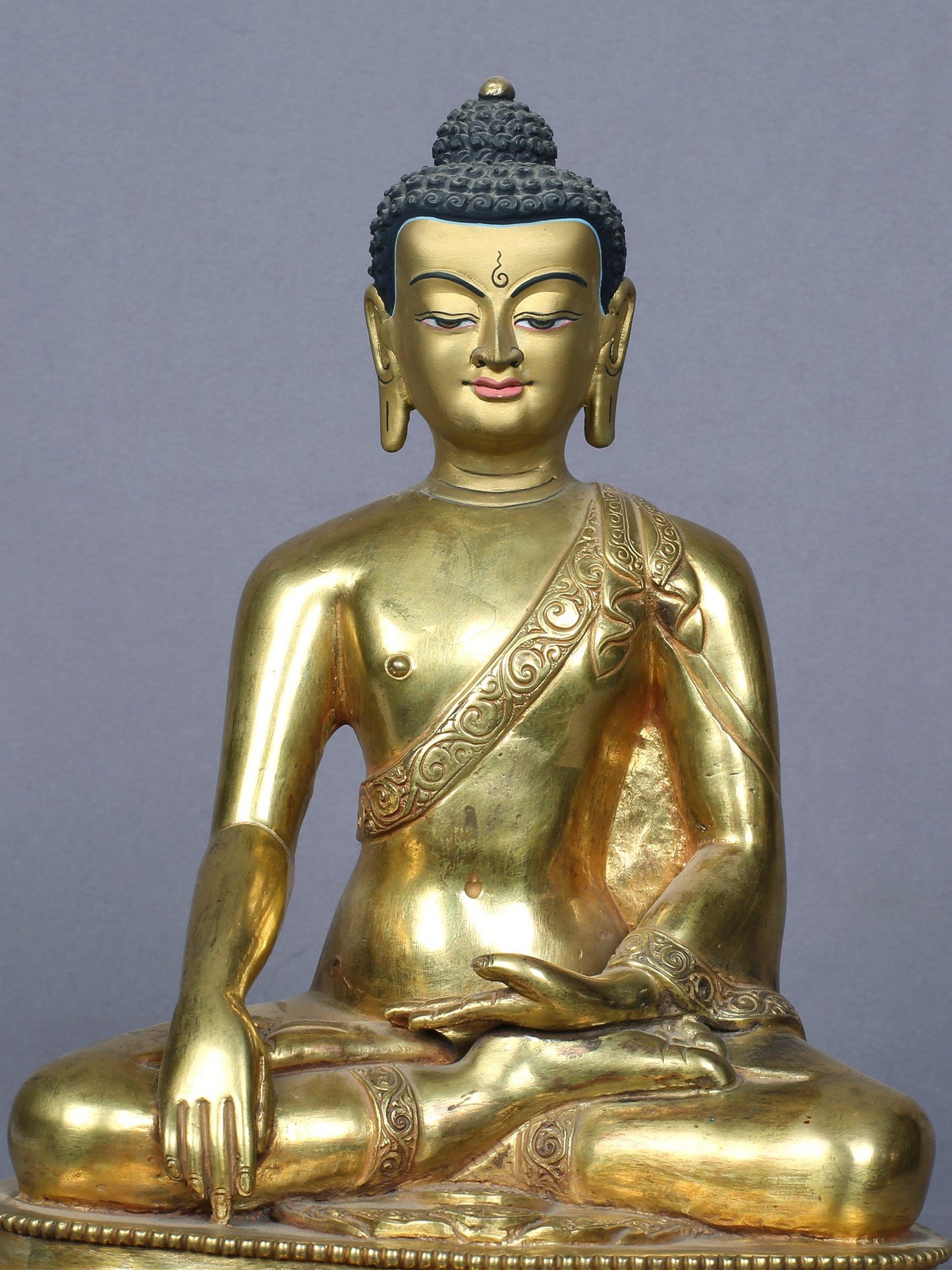 9" Sitting Shakyamuni Buddha Idol | Handmade Idol | Copper Statue Gilded with Gold From Nepal