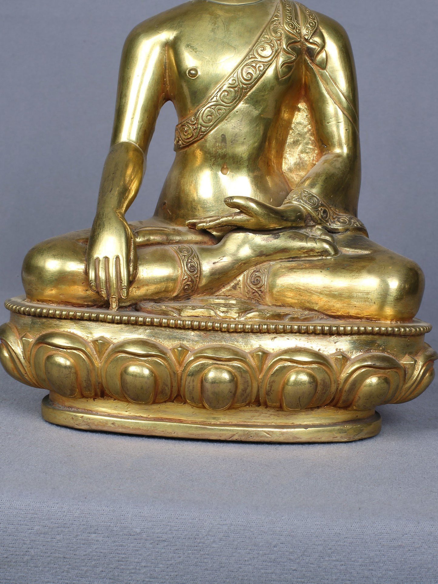 9" Sitting Shakyamuni Buddha Idol | Handmade Idol | Copper Statue Gilded with Gold From Nepal