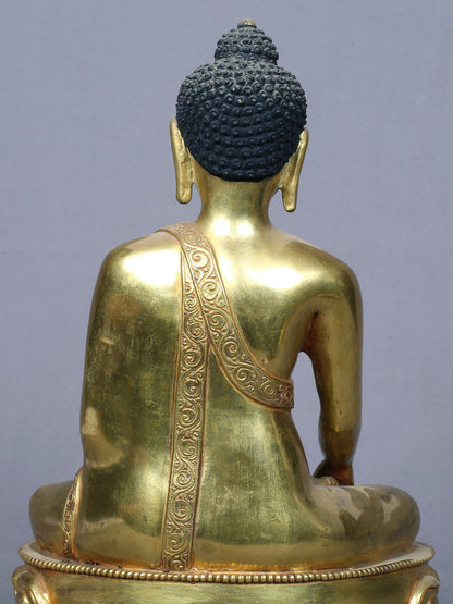 9" Sitting Shakyamuni Buddha Idol | Handmade Idol | Copper Statue Gilded with Gold From Nepal