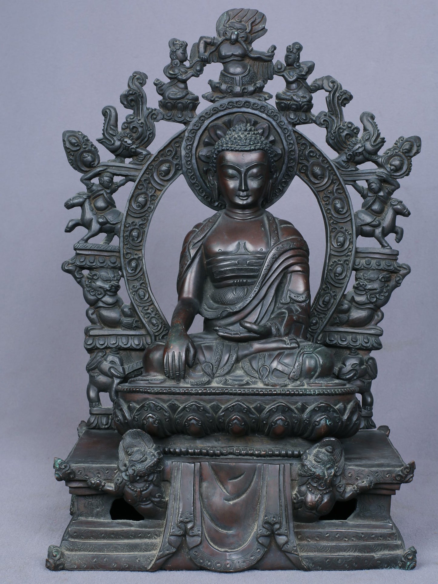 10" Shakyamuni Buddha Idol Seated On Throne | Handmade Buddha Idol | Copper Statue From Nepal