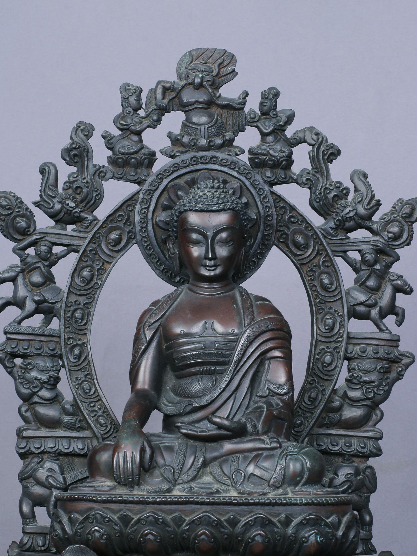 10" Shakyamuni Buddha Idol Seated On Throne | Handmade Buddha Idol | Copper Statue From Nepal