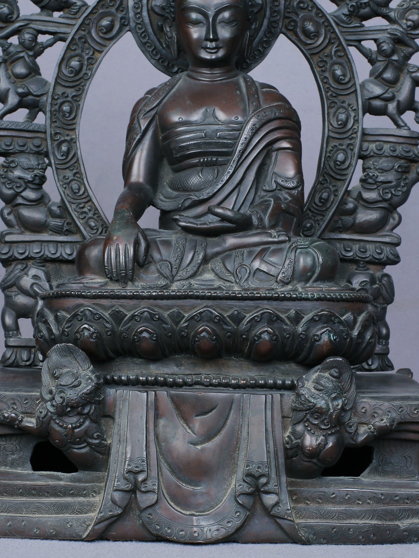 10" Shakyamuni Buddha Idol Seated On Throne | Handmade Buddha Idol | Copper Statue From Nepal