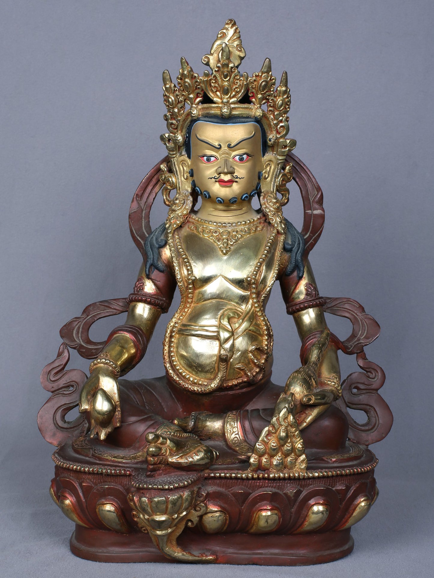 13" Buddhist Lord Kubera Idol From Nepal | Handmade Idol | Copper Statue Gilded With Gold