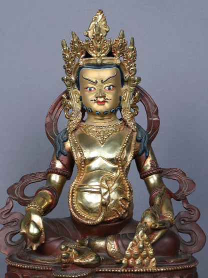 13" Buddhist Lord Kubera Idol From Nepal | Handmade Idol | Copper Statue Gilded With Gold