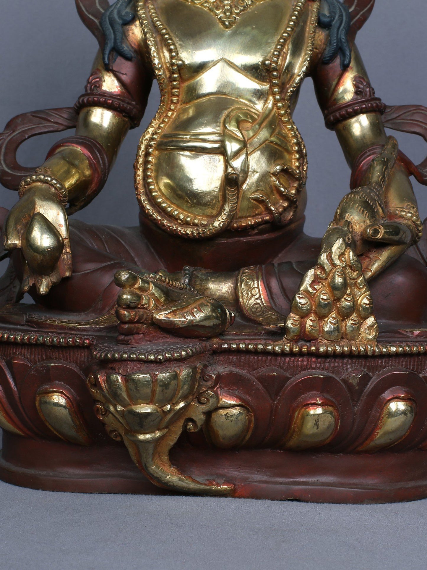 13" Buddhist Lord Kubera Idol From Nepal | Handmade Idol | Copper Statue Gilded With Gold