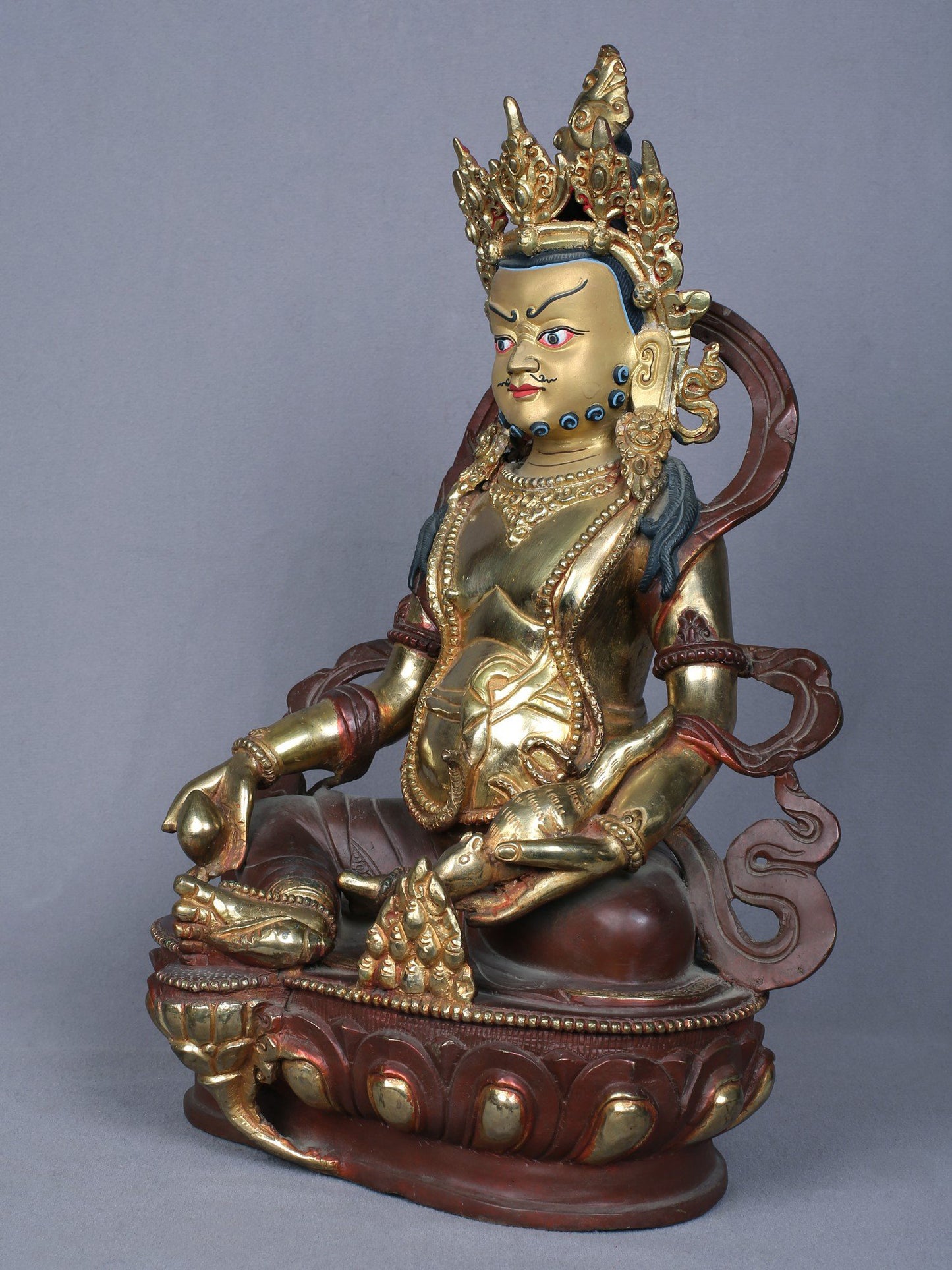 13" Buddhist Lord Kubera Idol From Nepal | Handmade Idol | Copper Statue Gilded With Gold