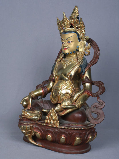 13" Buddhist Lord Kubera Idol From Nepal | Handmade Idol | Copper Statue Gilded With Gold