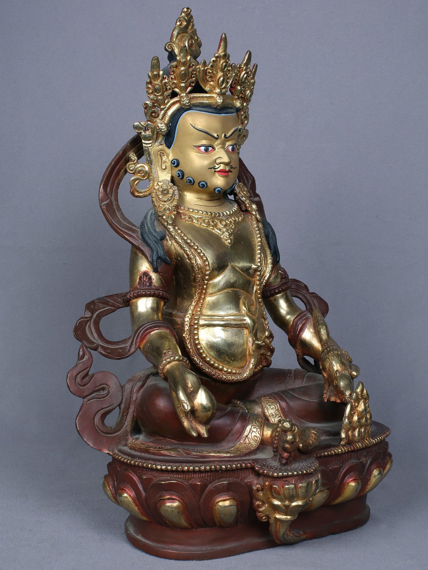 13" Buddhist Lord Kubera Idol From Nepal | Handmade Idol | Copper Statue Gilded With Gold