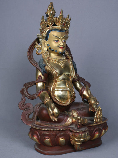 13" Buddhist Lord Kubera Idol From Nepal | Handmade Idol | Copper Statue Gilded With Gold