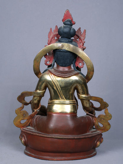 13" Buddhist Lord Kubera Idol From Nepal | Handmade Idol | Copper Statue Gilded With Gold