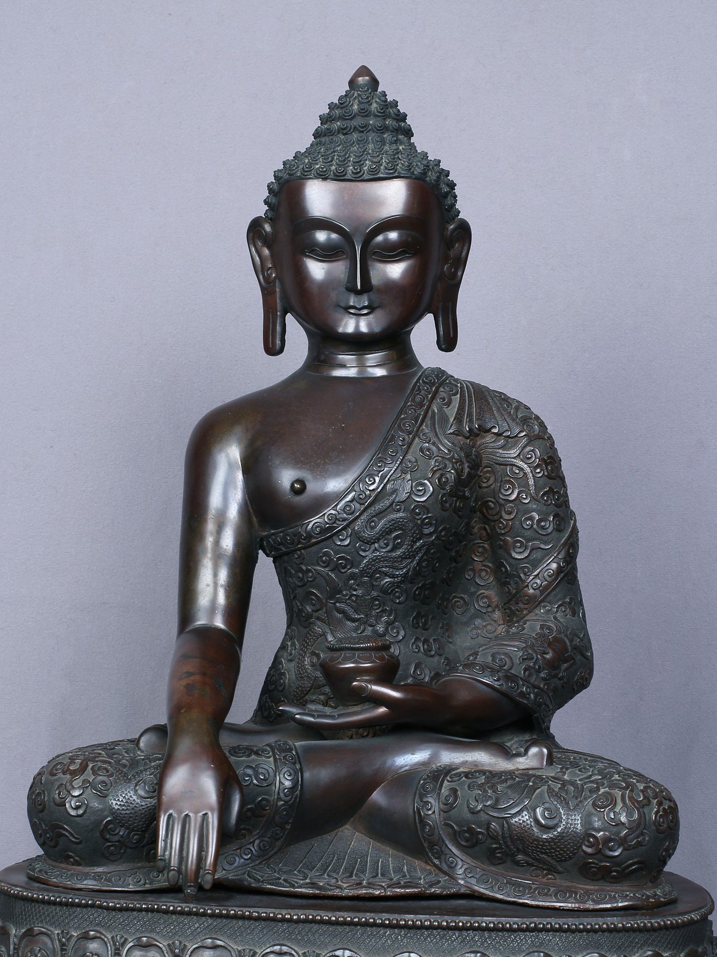 16" Gautam Buddha In Earth-Touching Gesture Copper Statue From Nepal | Handmade Idol | Buddha Statue