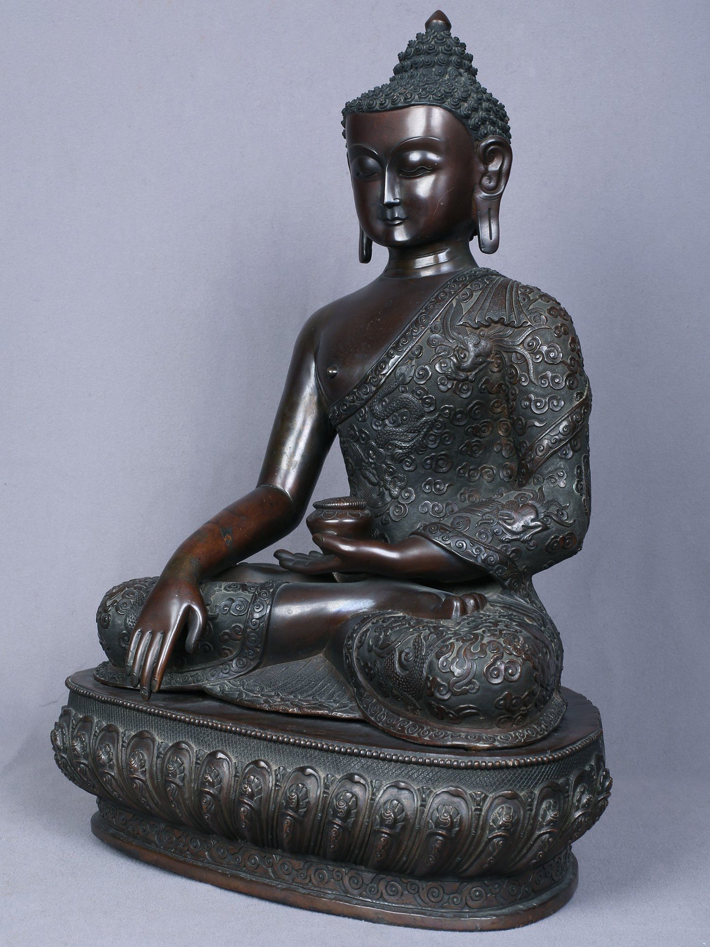 16" Gautam Buddha In Earth-Touching Gesture Copper Statue From Nepal | Handmade Idol | Buddha Statue