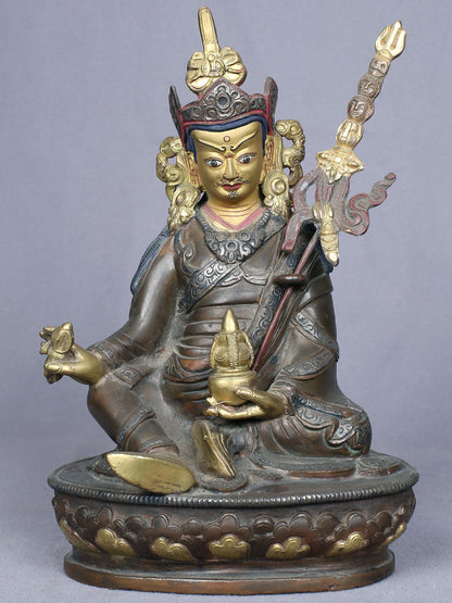 8" Guru Padmasambhava Idol | Handmade Idol | Copper Statue Gilded With Gold