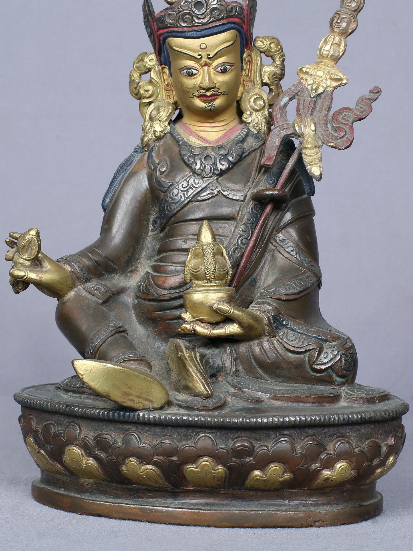 8" Guru Padmasambhava Idol | Handmade Idol | Copper Statue Gilded With Gold