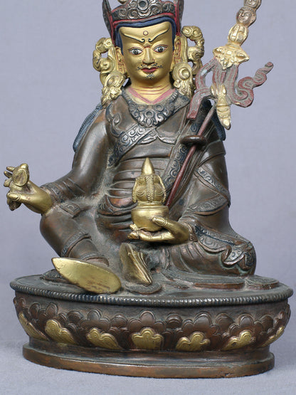 8" Guru Padmasambhava Idol | Handmade Idol | Copper Statue Gilded With Gold