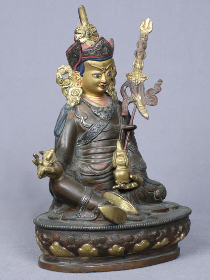 8" Guru Padmasambhava Idol | Handmade Idol | Copper Statue Gilded With Gold