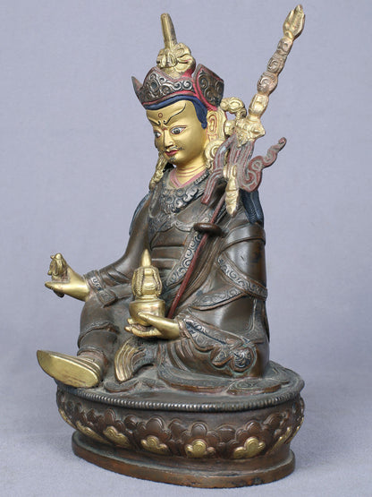 8" Guru Padmasambhava Idol | Handmade Idol | Copper Statue Gilded With Gold