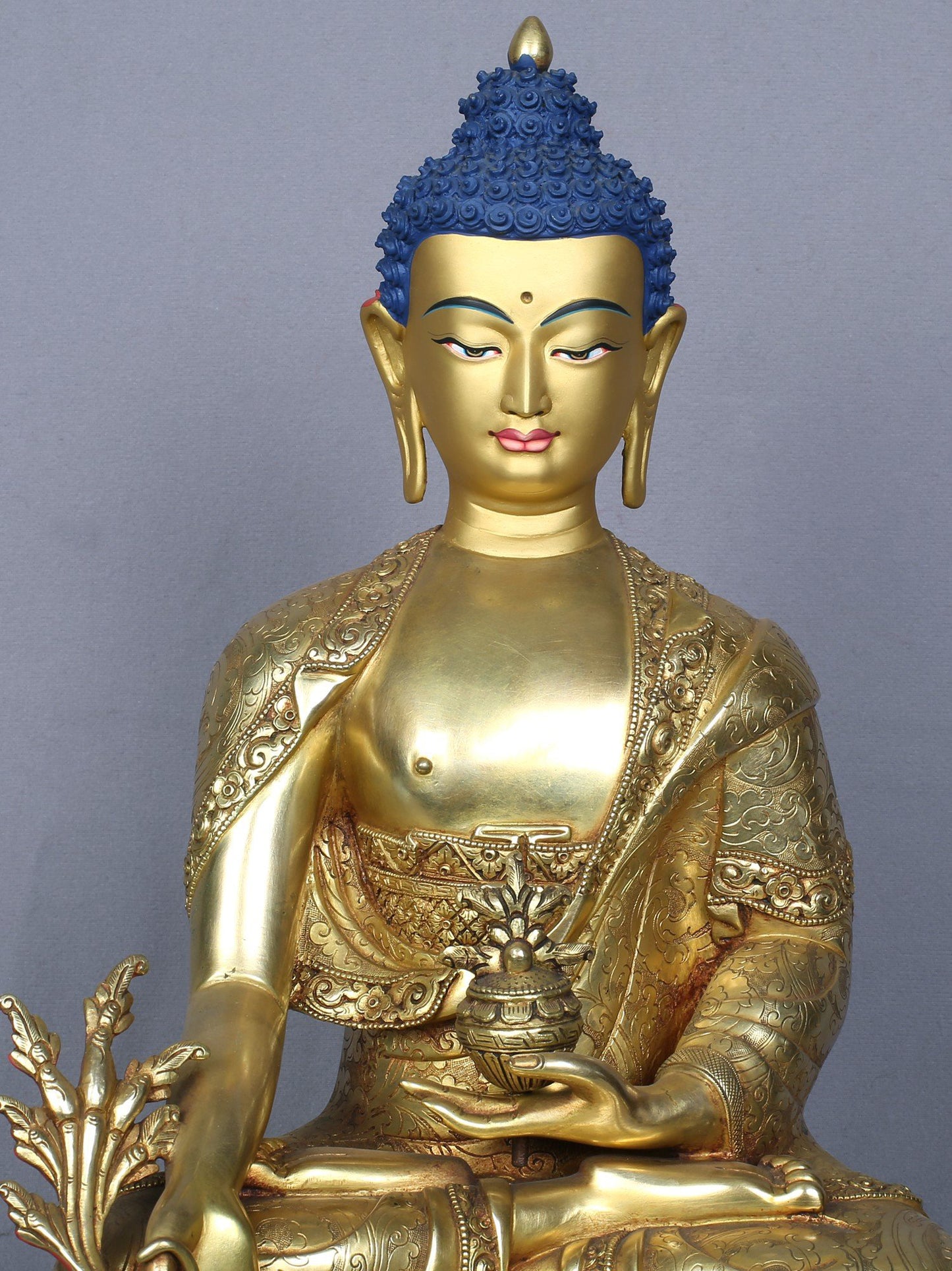 14" Medicine Buddha Copper Statue Gilded With Gold From Nepal | Handmade Idol | Buddha Statue