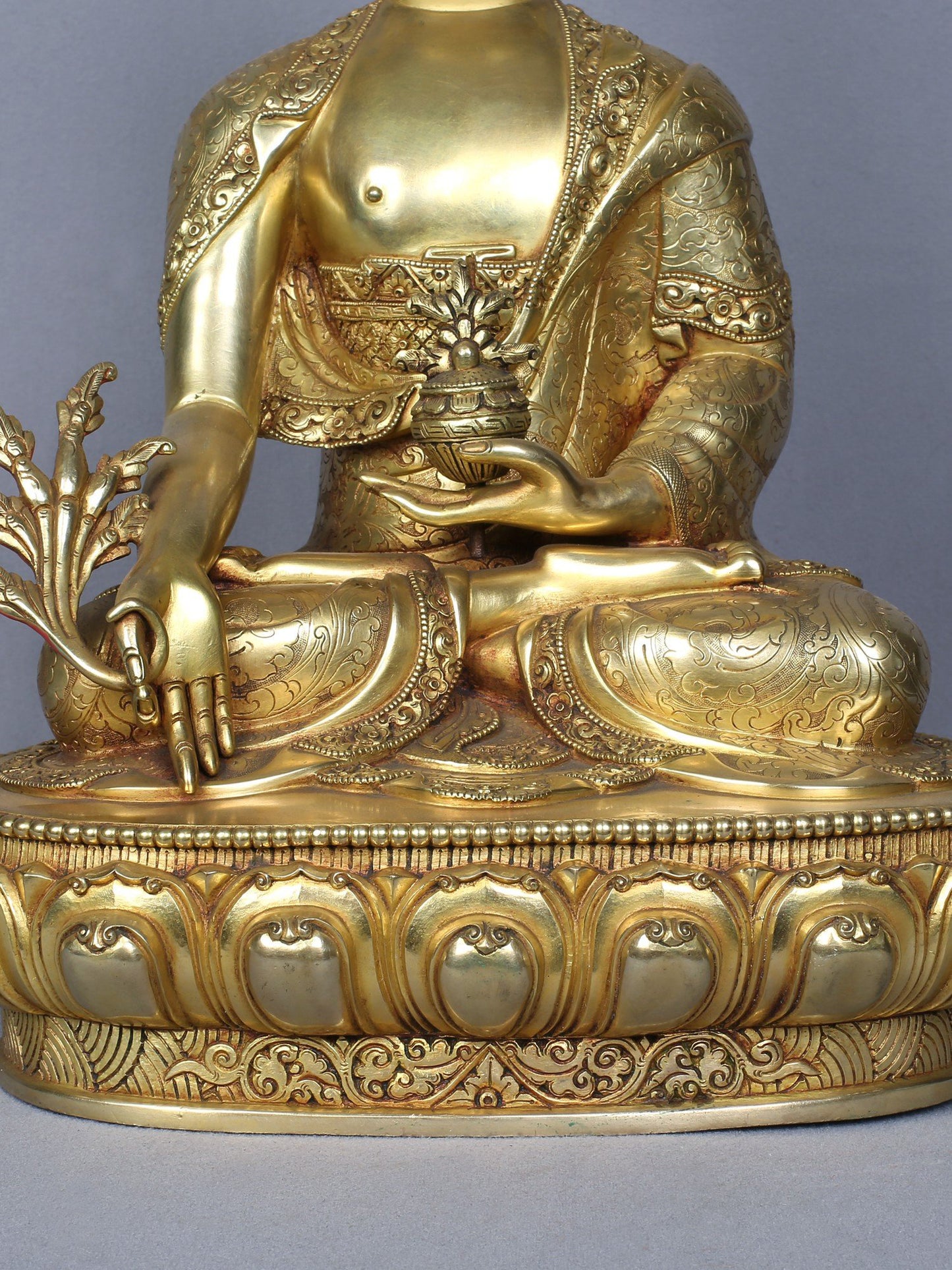 14" Medicine Buddha Copper Statue Gilded With Gold From Nepal | Handmade Idol | Buddha Statue